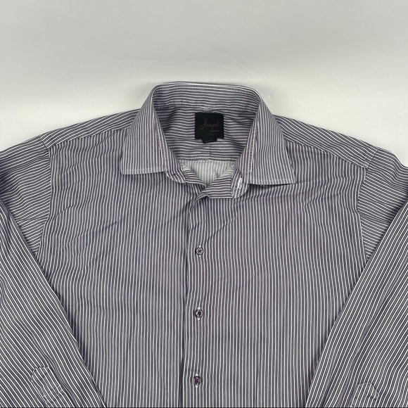 Joseph Jos A Bank Button Up Shirt Mens 17.5 35 Gray Striped Long Sleeve - Picture 3 of 10